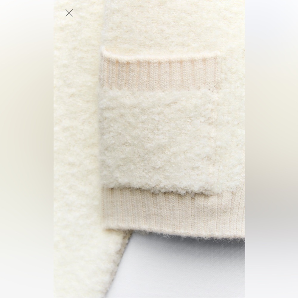 Zara BOUCLE knit cardigan sweater and bandeau set small ecru fuzzy teddy gold - Picture 7 of 13